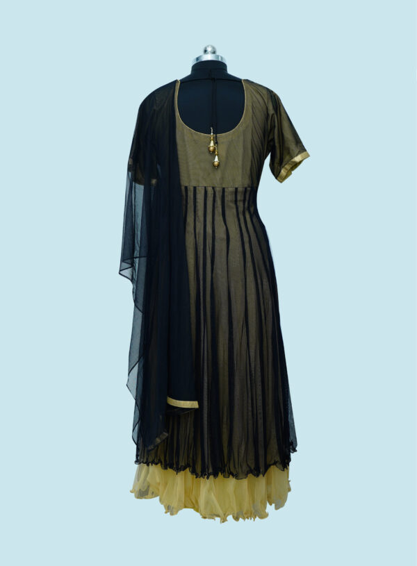 Black & Gold colour Party wear Long frock with Embroidery work - Image 2