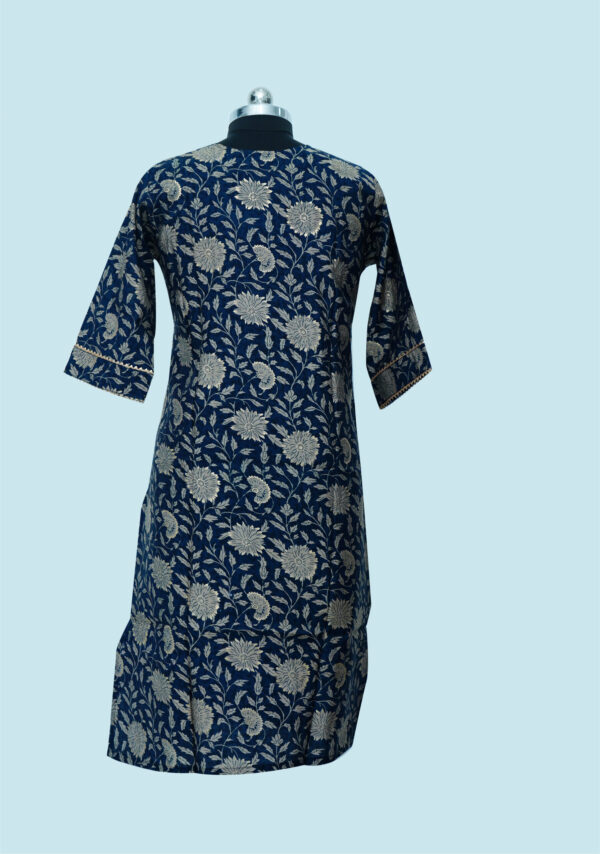 Blue Kurti with Flower print - Image 2