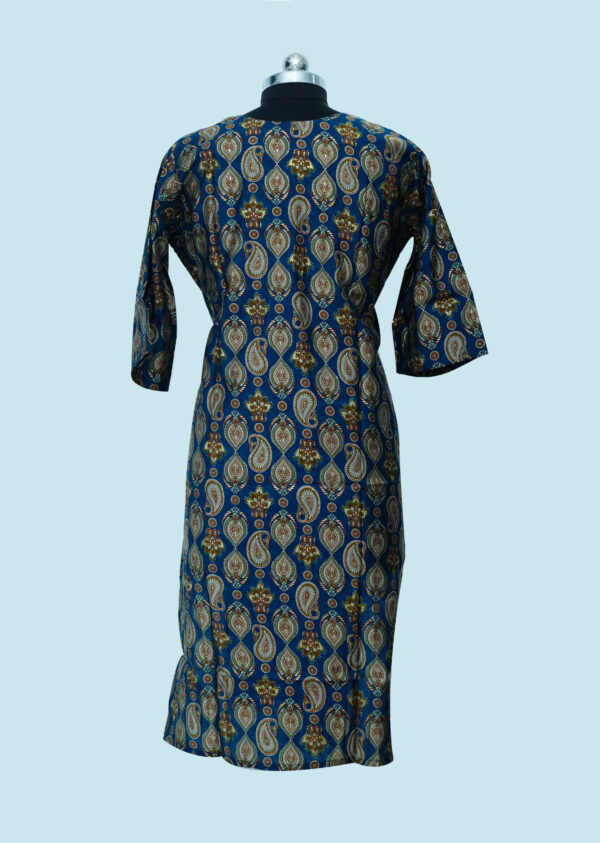 Blue Kurti with Gold colour Print & Simple work - Image 2