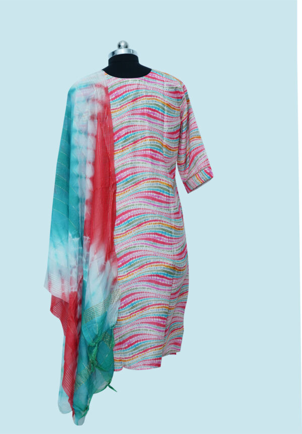 Cream Kurti with multicolour print & Dupatta - Image 2