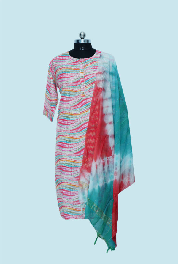 Cream Kurti with multicolour print & Dupatta