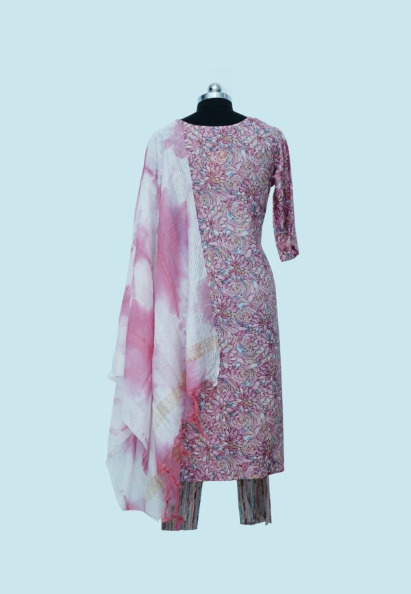 Floral printed Pink Kurti with bottom & Dupatta - Image 2