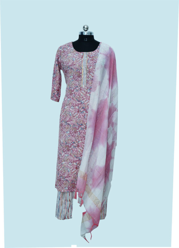 Floral printed Pink Kurti with bottom & Dupatta