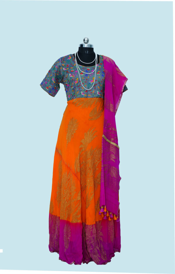 Georgette Party Wear Gown with Dupatta Orange&Pink