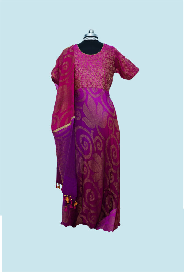 Grape Wine & Pink colour Long dress with Dupatta - Image 2