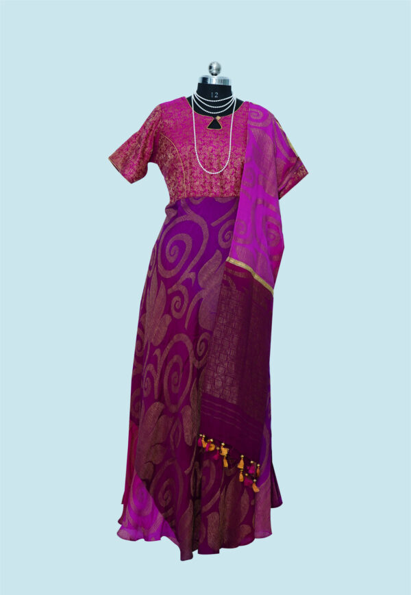 Grape Wine & Pink colour Long dress with Dupatta