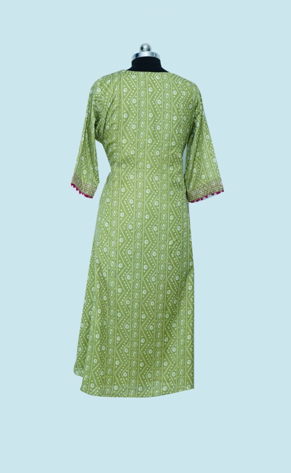 Green colour Long frock with simple thread work - Image 2