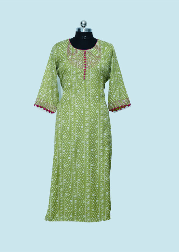 Green colour Long frock with simple thread work