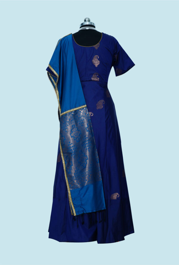 Kanchi Pattu Party Wear  Long Frock with Dupatta Blue - Image 2