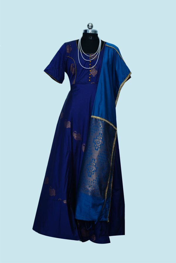 Kanchi Pattu Party Wear  Long Frock with Dupatta Blue