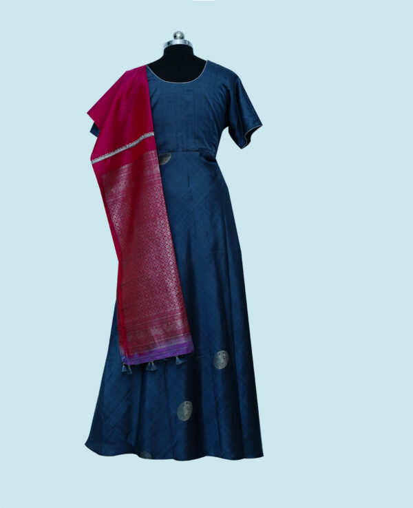 Kanchi Pattu Party Wear  Long Frock with Dupatta Gray - Image 2