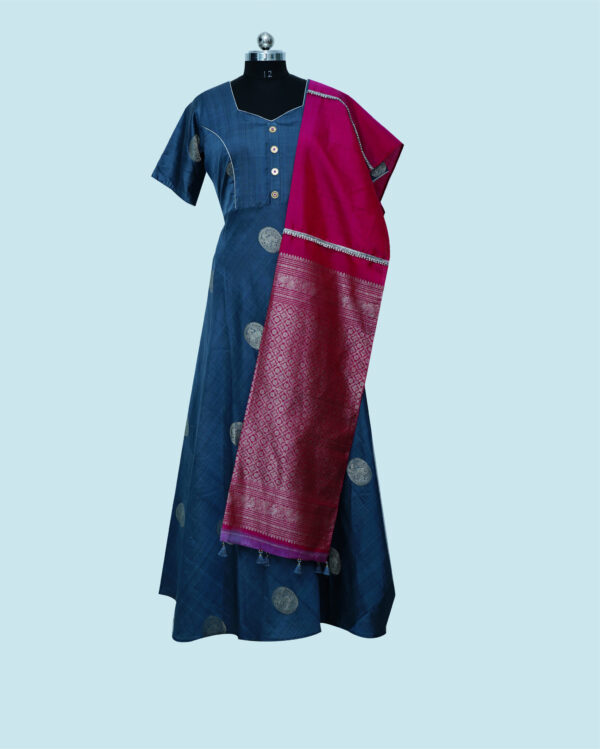 Kanchi Pattu Party Wear  Long Frock with Dupatta Gray