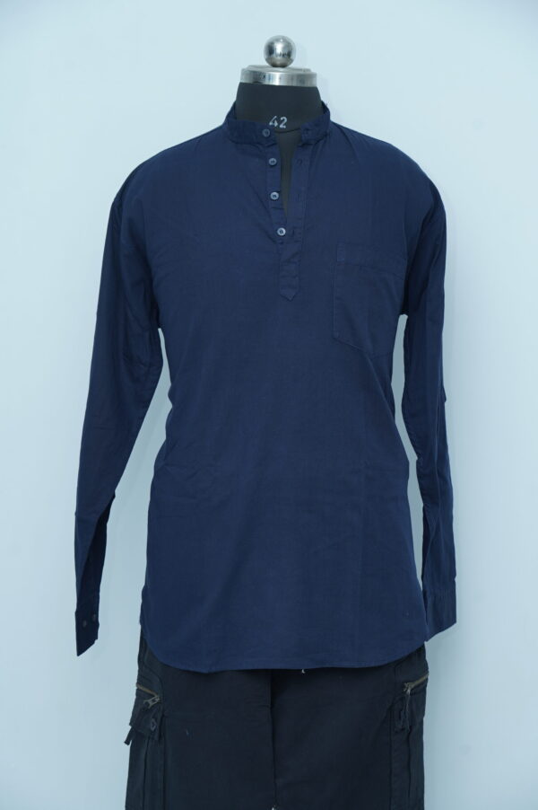 Kurta collar Neck Shirt Blue