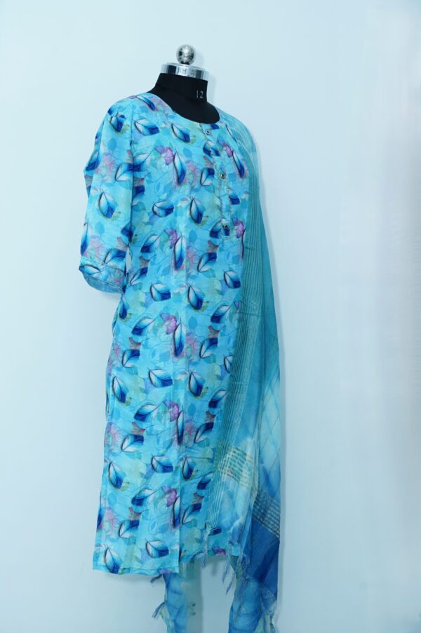 Leafy design Blue colour Kurti with Dupatta. - Image 3