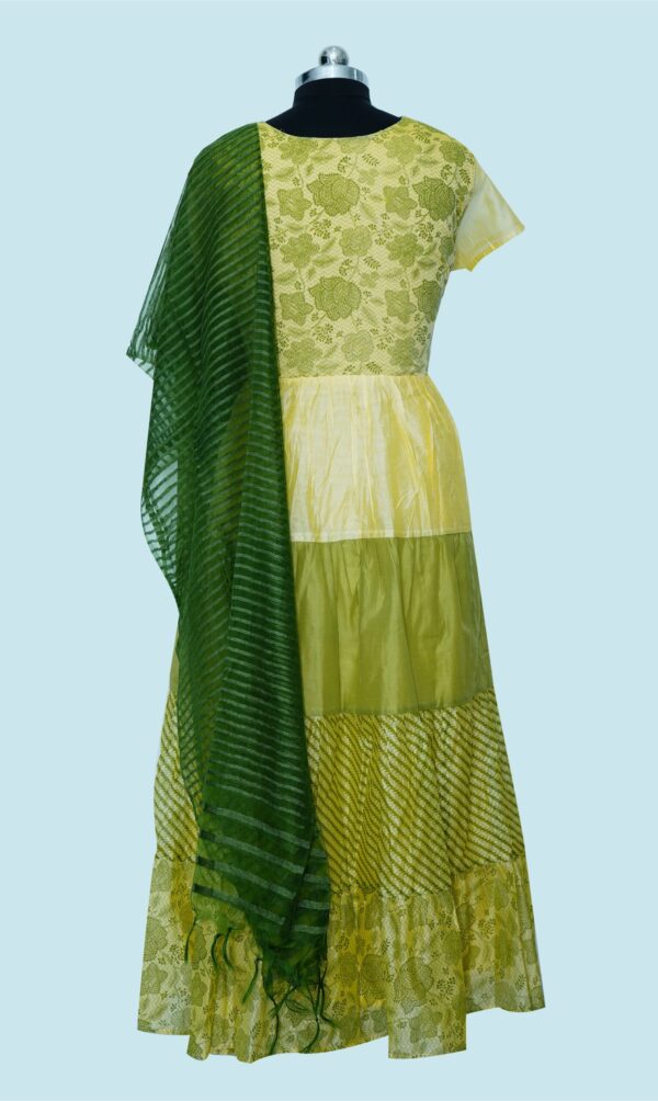 Lemon Yellow & Green Long dress with Green Dupatta. - Image 2