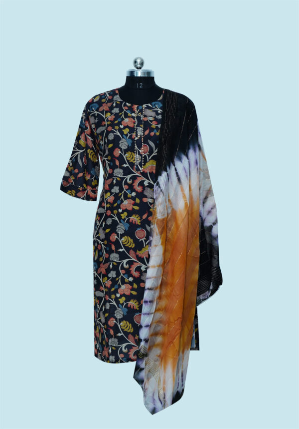 Multicolour printed Black Kurti with Dupatta