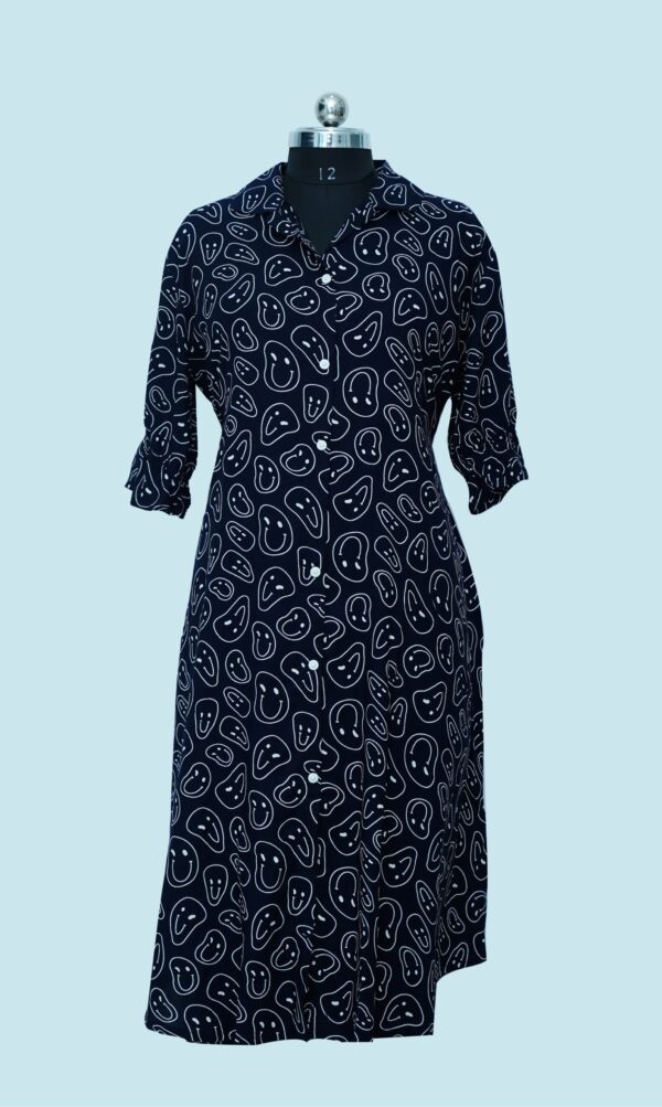 Navy Blue A-line Kurti with Smiley