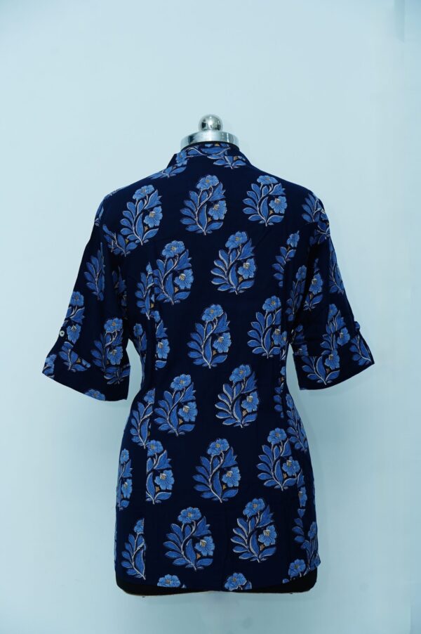 Navy Blue  colourTunic with Flower&Leaf design - Image 2