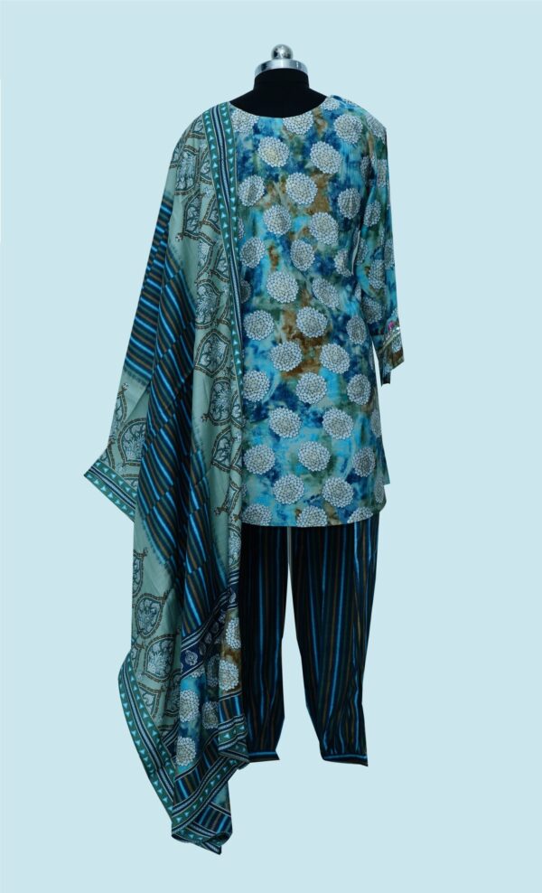 Peacock Blue Printed Kurti with Bottom & Dupatta - Image 2