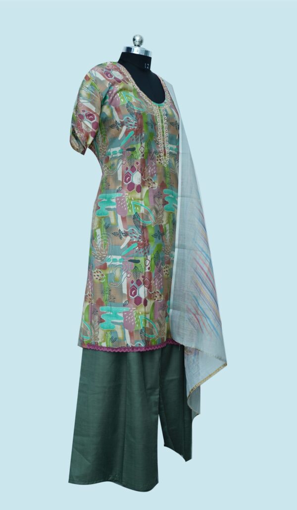 Simple Zardozi work Multi colour Party wear Kurti With Bottom & Dupatta - Image 2