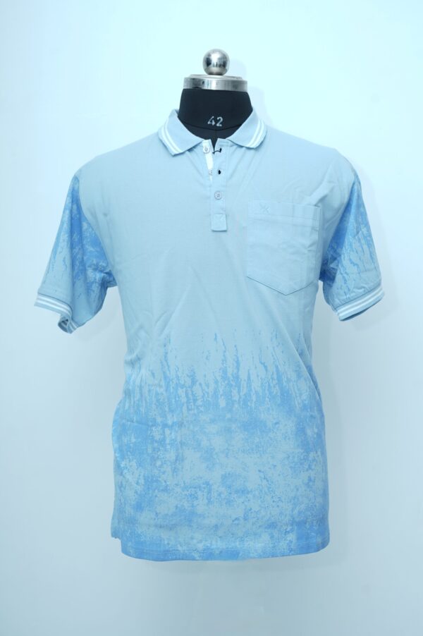 X MEX Collar Neck T Shirt Blue